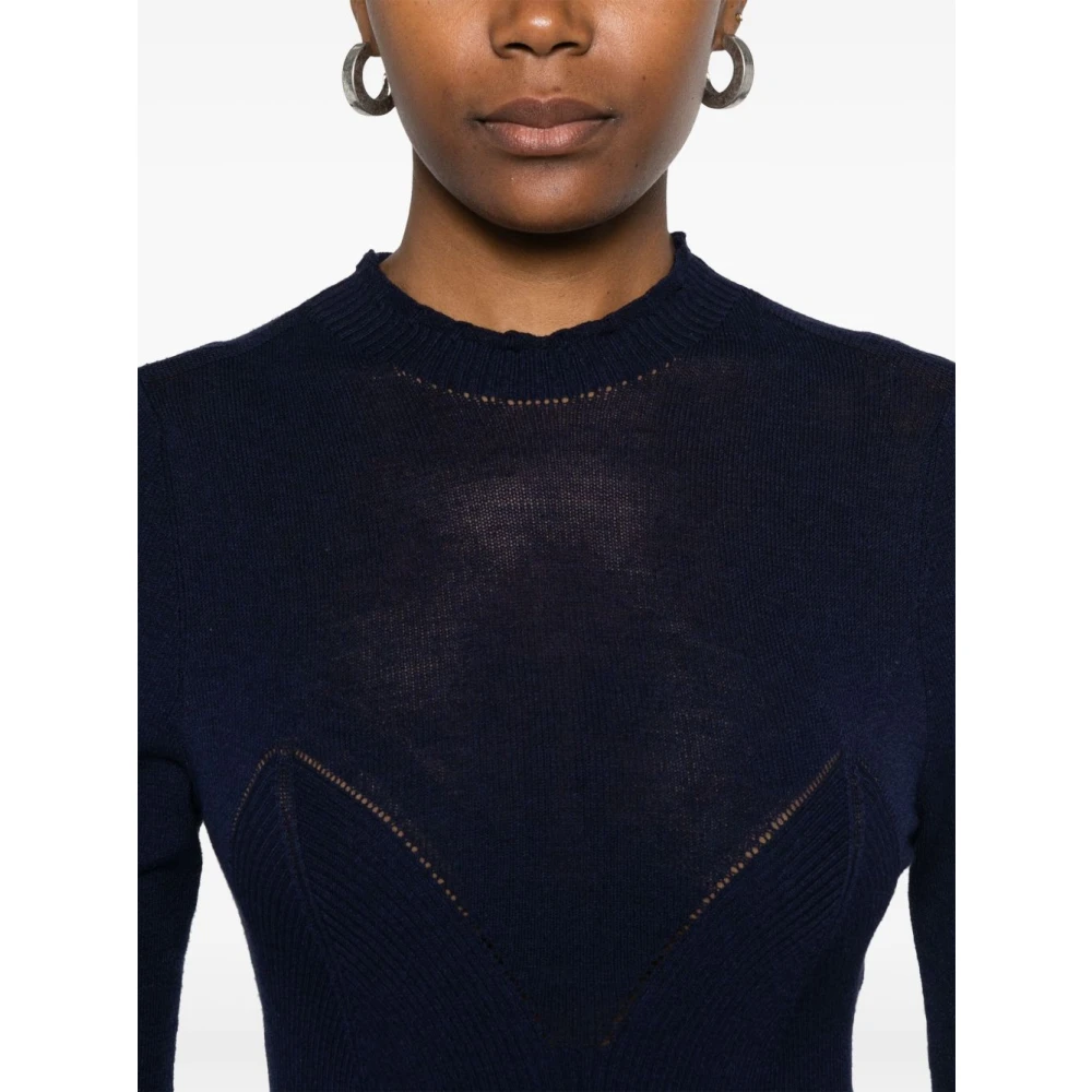 Twinset Blauwe Geribbelde Trui Mock Neck Stijl Blue Dames