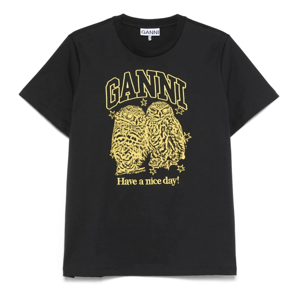 Ganni Uilen Grafische Print T-shirt Black Dames