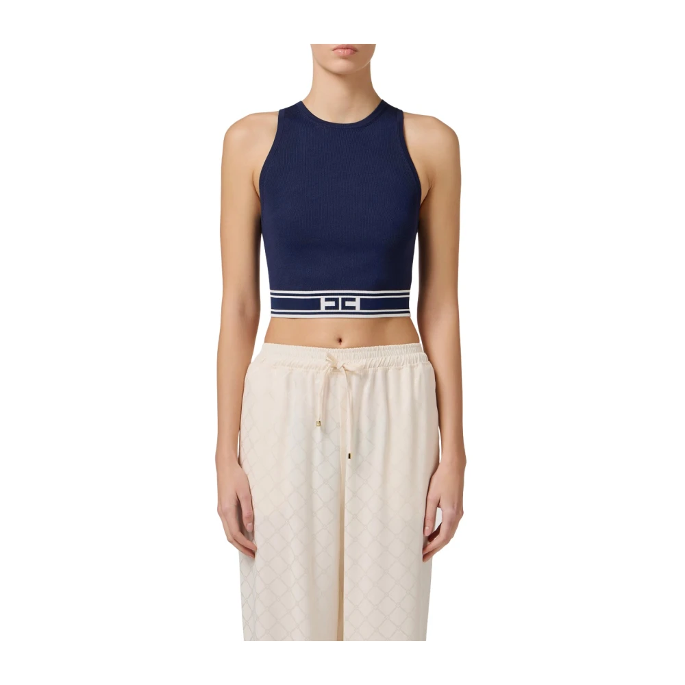 Elisabetta Franchi Blauwe Cropped Top met Racerback Blue Dames