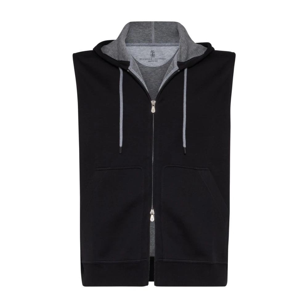 BRUNELLO CUCINELLI Zwarte Hoodie Sweater Jersey Katoen Black Heren