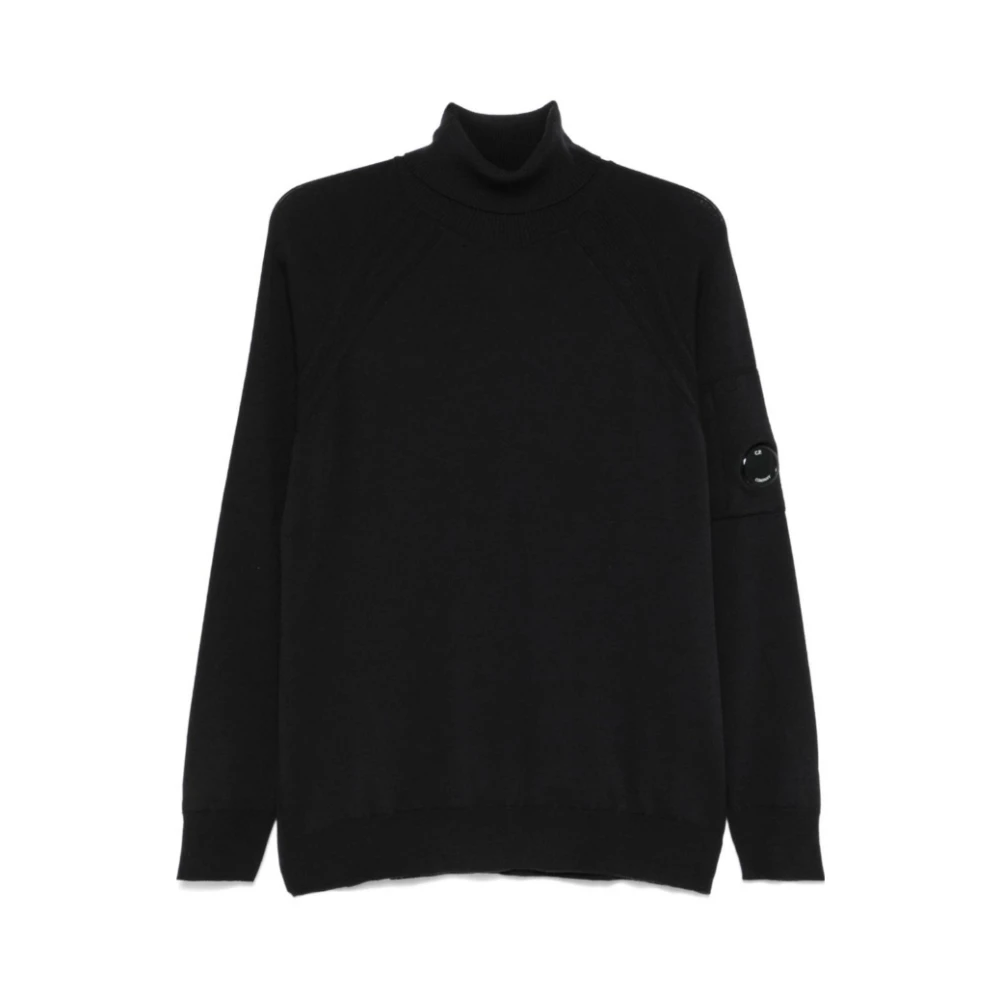 C.p. Company Men's Black Merino Wool Jumper With Sleeve Pocket - Turtlenecks - M - Knitwear