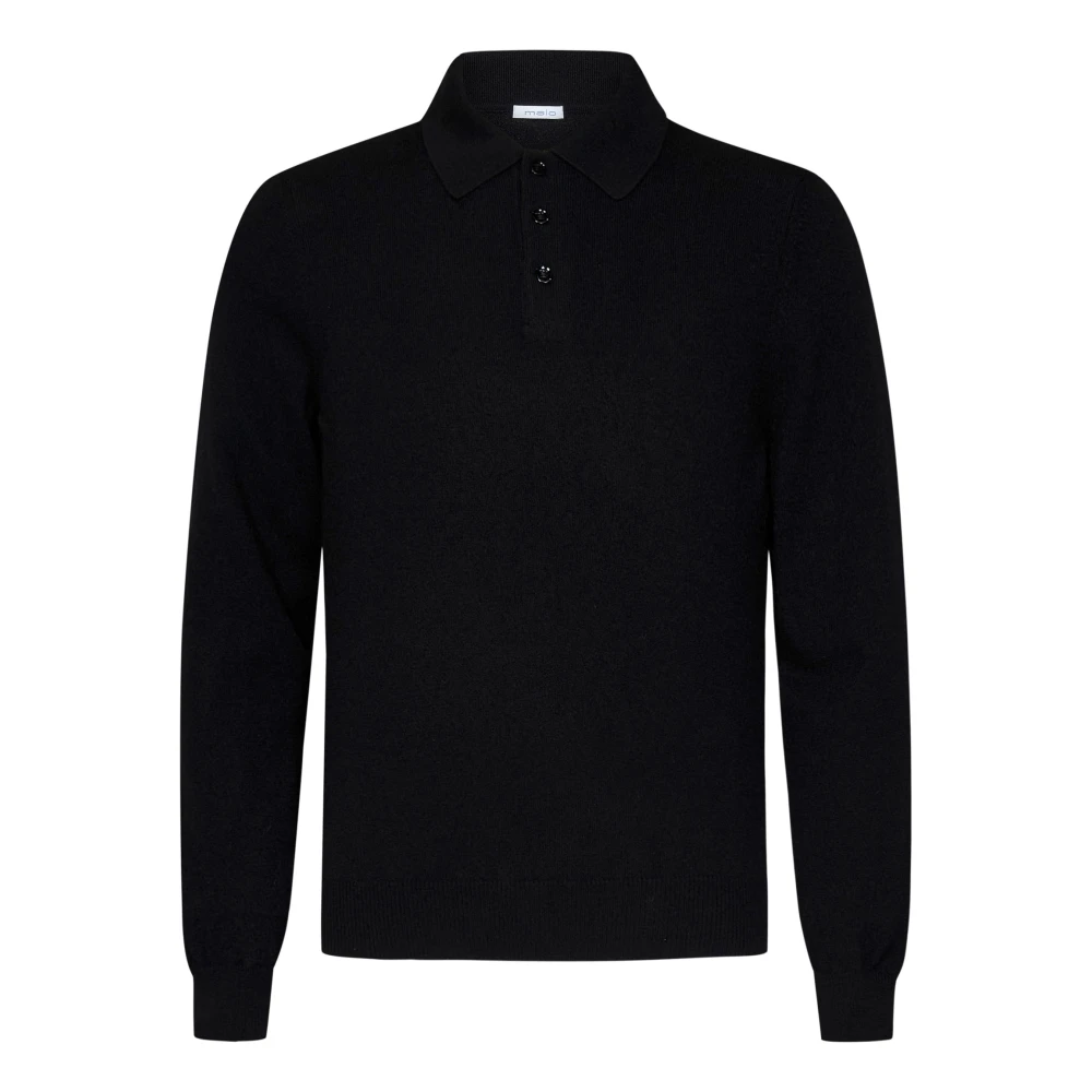 Malo Zwarte Kasjmier Gebreide Poloshirt Black Heren