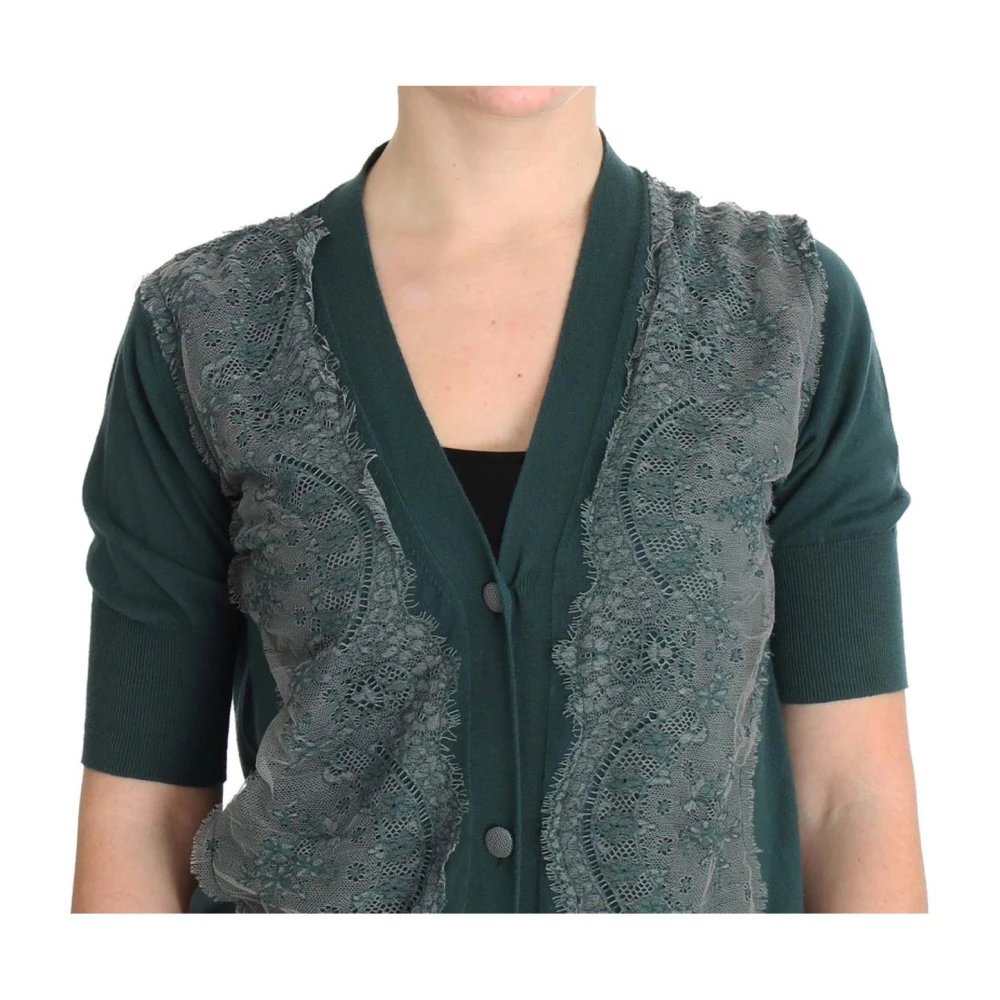 Pink Memories Groene Kant Cardigan Sweater Gemaakt in Italië Green Dames