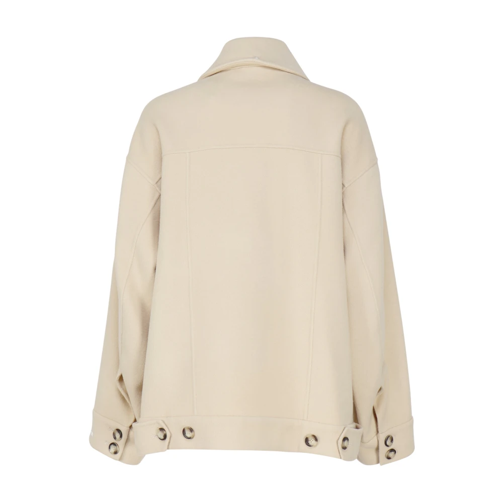SPORTMAX Beige Wollen Jas met Overhemdstijl Kraag Beige Dames