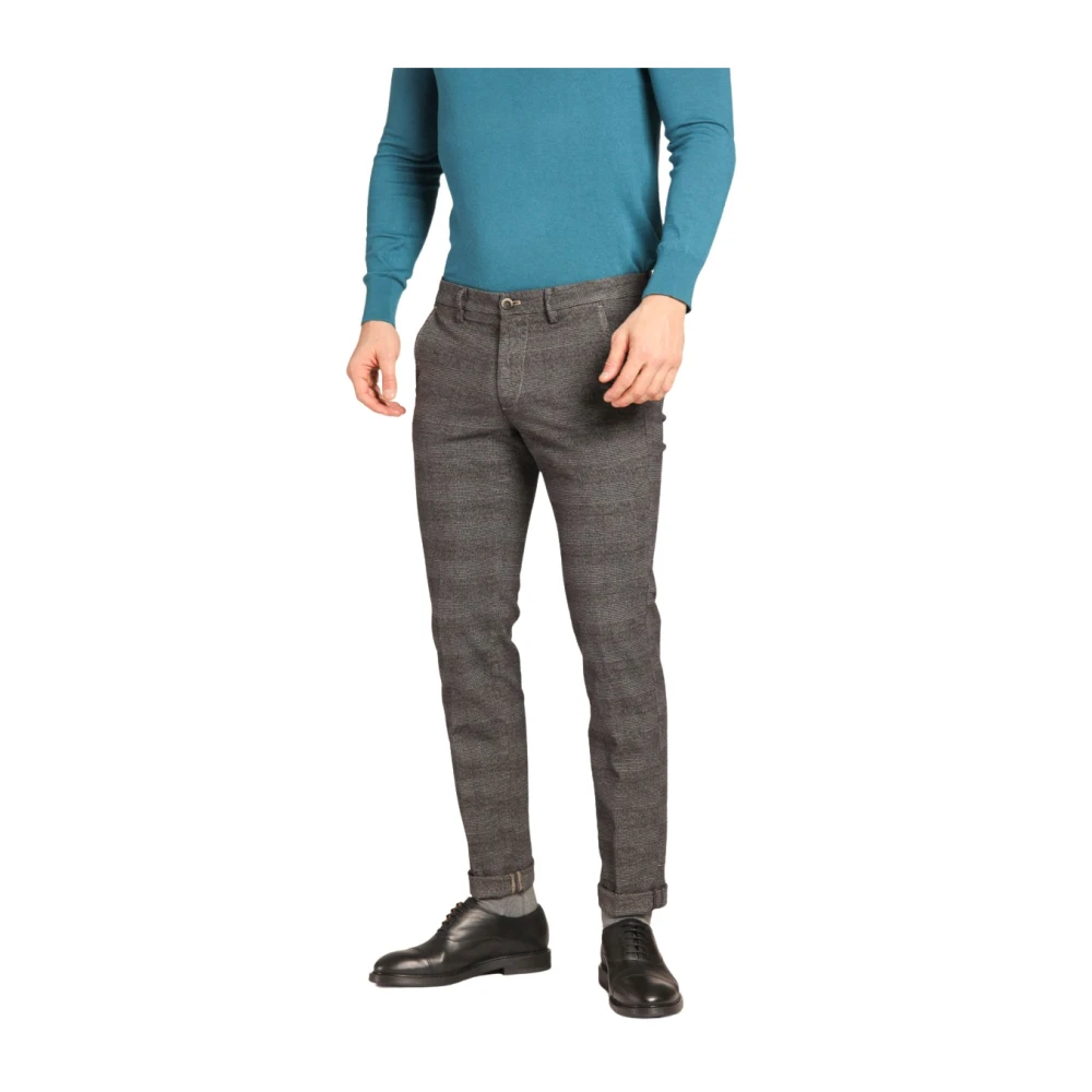 Mason's Slim Fit Katoenen Stretch Chino Broek met Vervaagd Ruitpatroon Gray Heren