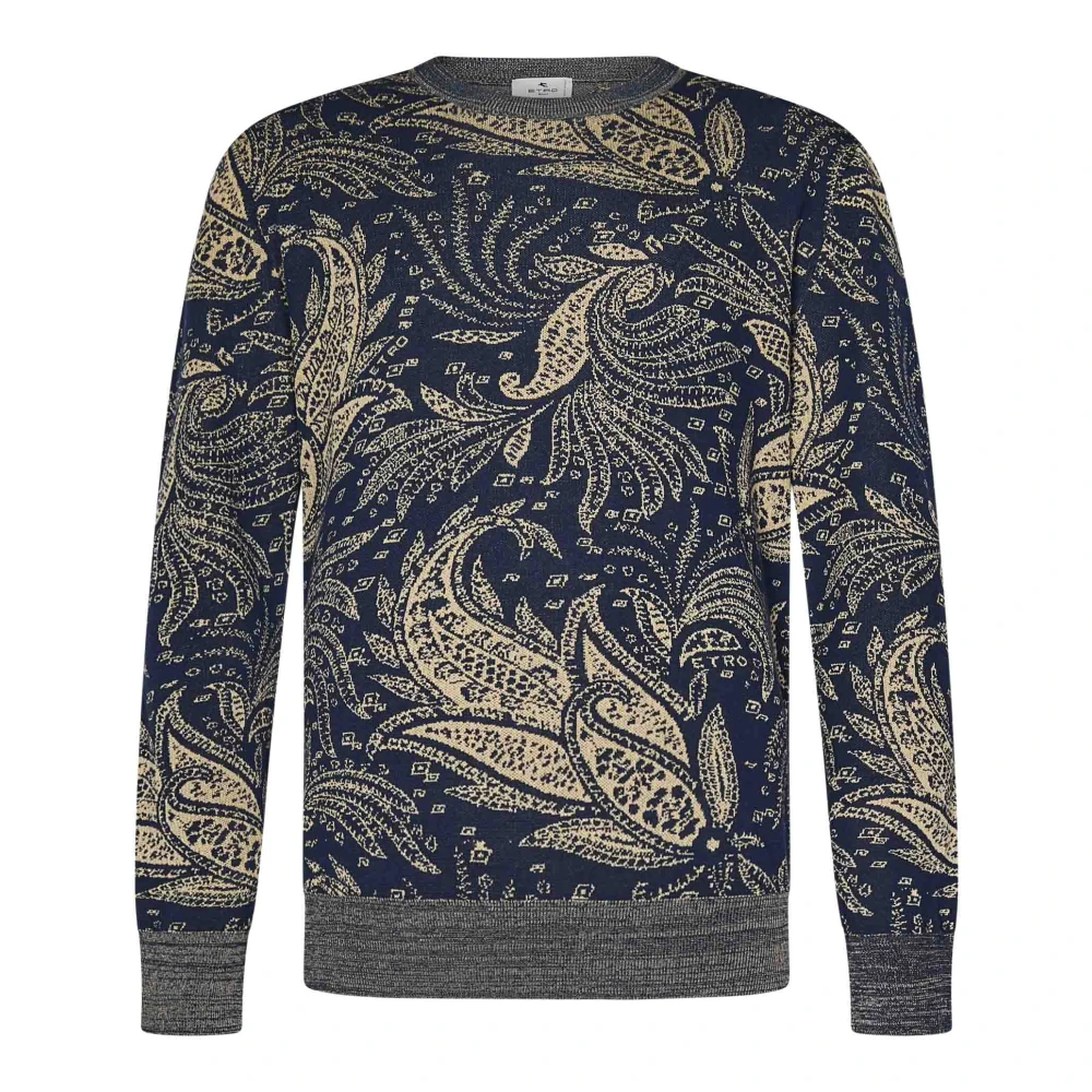 ETRO Blauwe Bloemen Paisley Trui Blue Heren