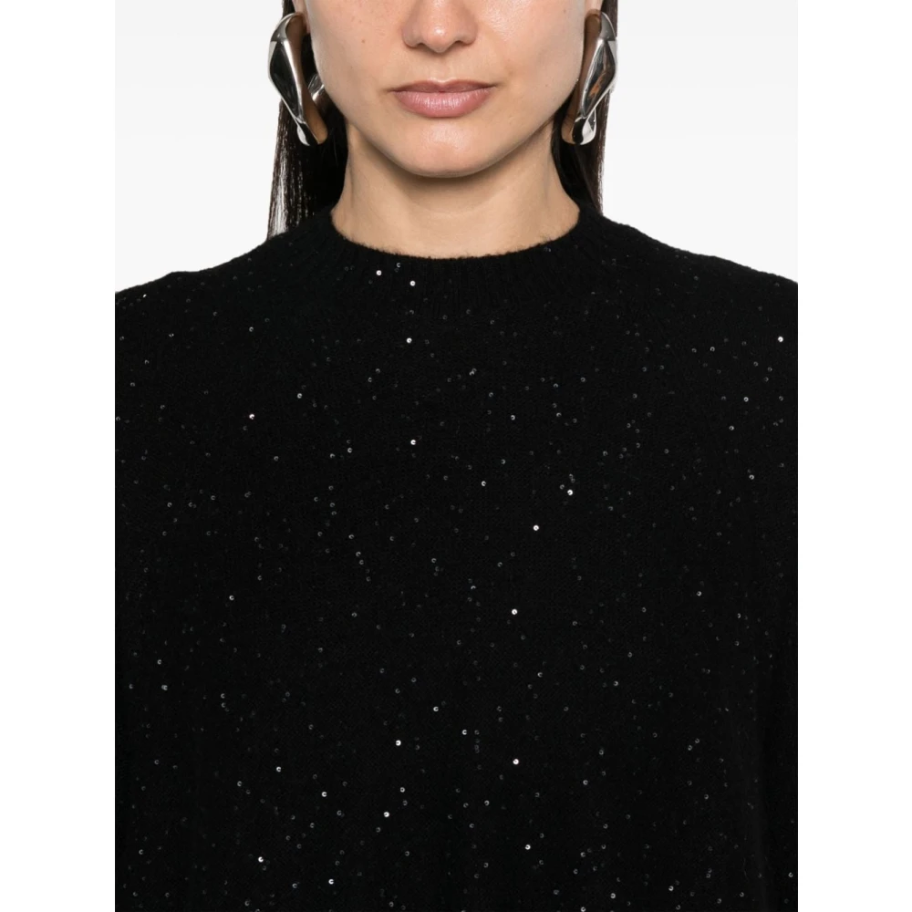 Fabiana Filippi Zwarte Pailletversierde Crew Neck Sweater Black Dames