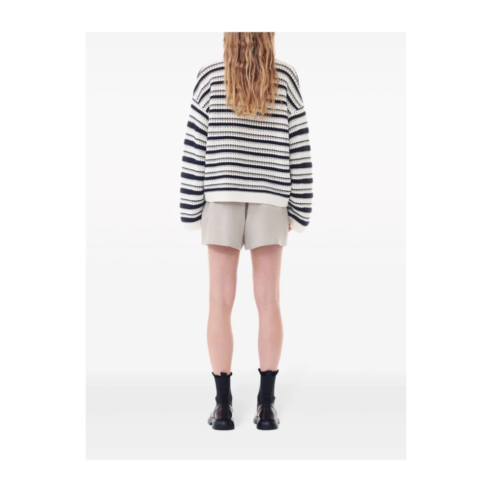 Ganni Gestreepte Katoenen V-Hals Trui Multicolor Dames