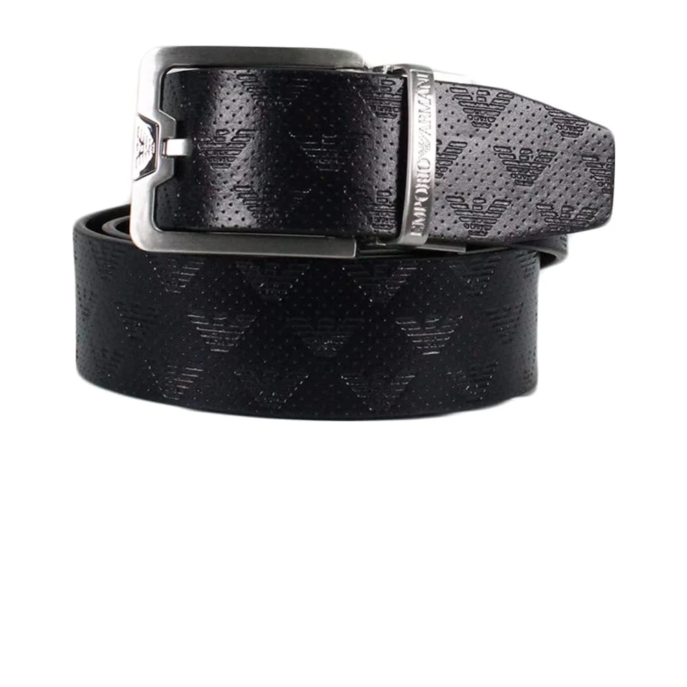 Emporio Armani Men's Black Eagle Embossed Leather Belt