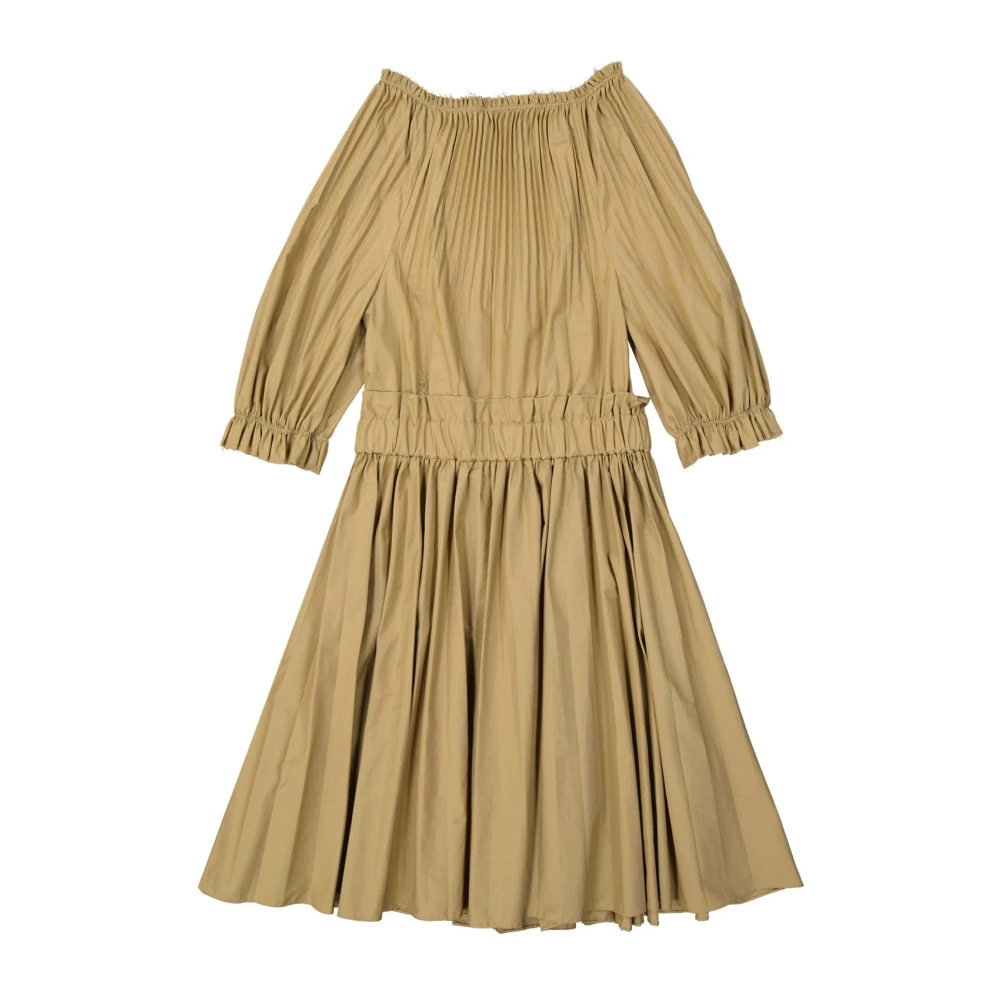 RED Valentino Katoenen Poplin Jurk met Plisse Detail Brown Dames