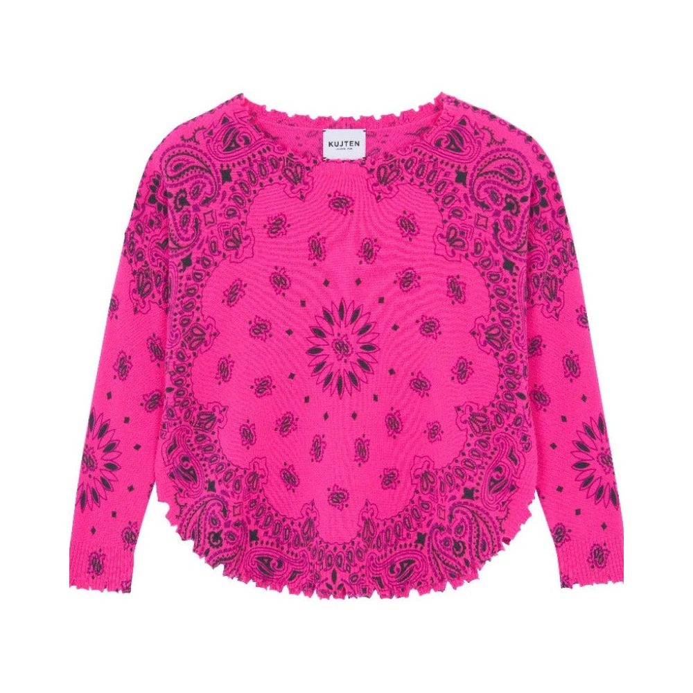 Kujten Neon Rose Cashmere Bandana Sweater Pink Dames