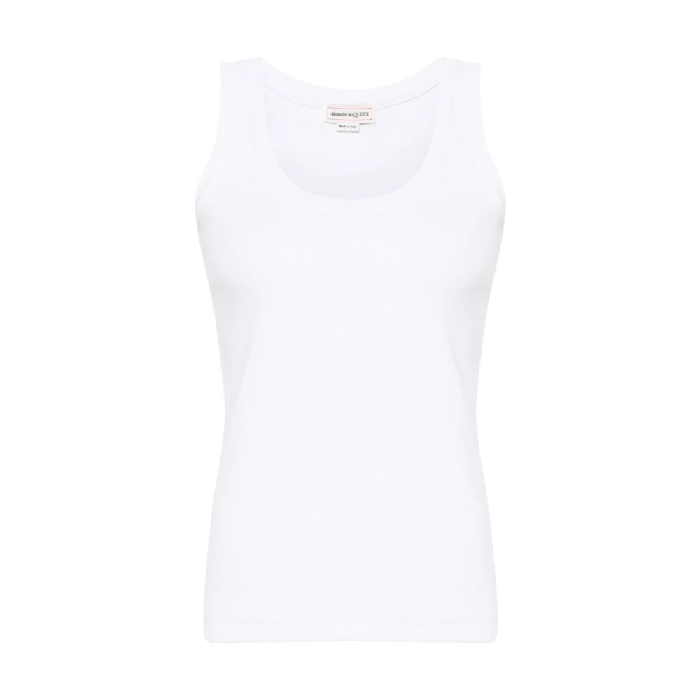 Alexander mcqueen Witte geborduurde logo U-hals mouwloze top White Dames