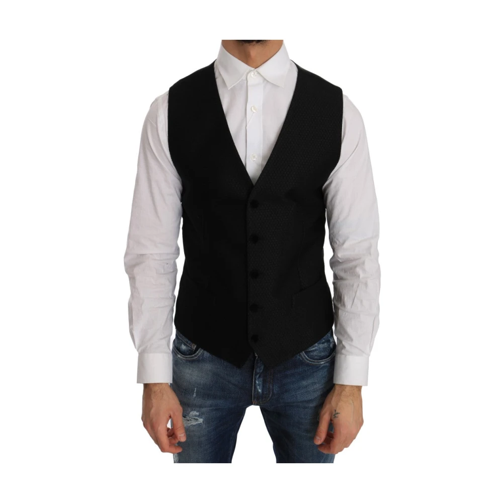 Dolce & Gabbana Polka Dot Black Dress Vest - Male - Waistcoats - Black - M - Suits