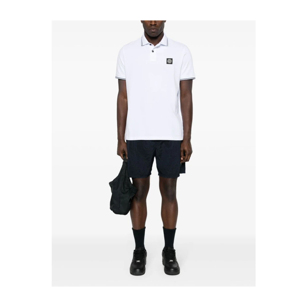 Stone Island Gestreepte Polo Shirt Wit White Heren