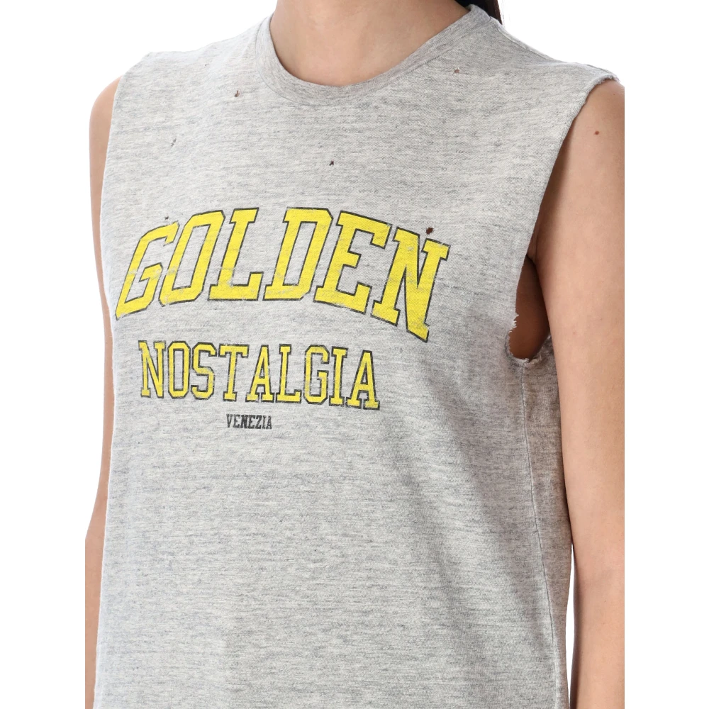 Golden Goose Distressed Mouwloze T-Shirt Gray Dames