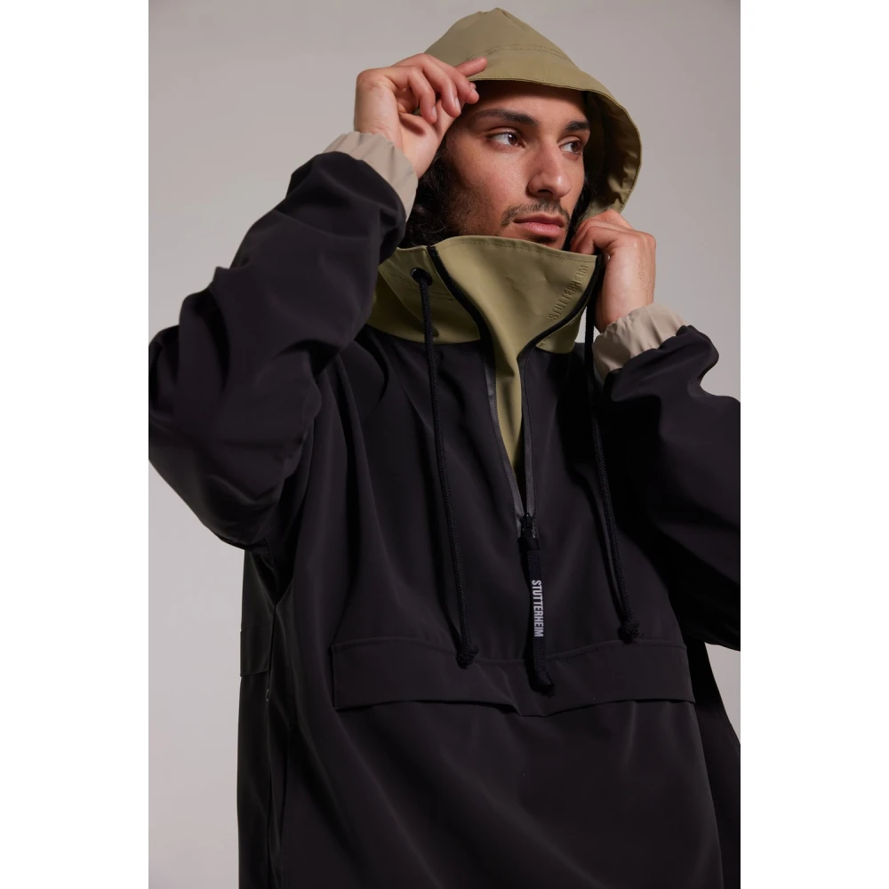 Stutterheim Waterdichte Matte Anorak met Kleurblokken Black Heren
