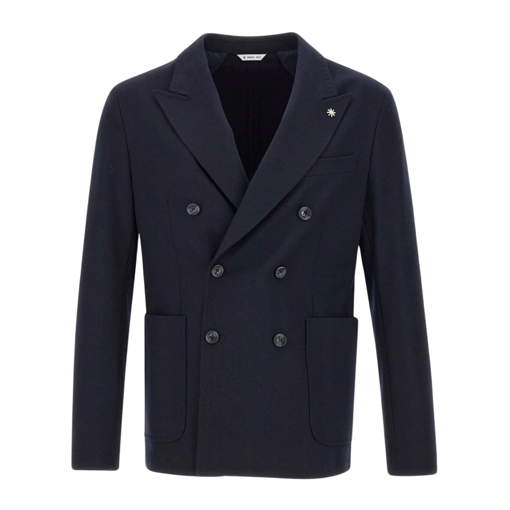 Manuel Ritz Blauwe Viscose Blazer Slim Fit Blue Heren