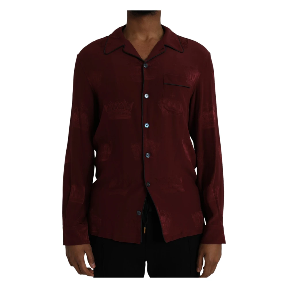 Dolce & Gabbana Men's Brown Casual Shirts, M, Silk Crown Jacquard Shirt