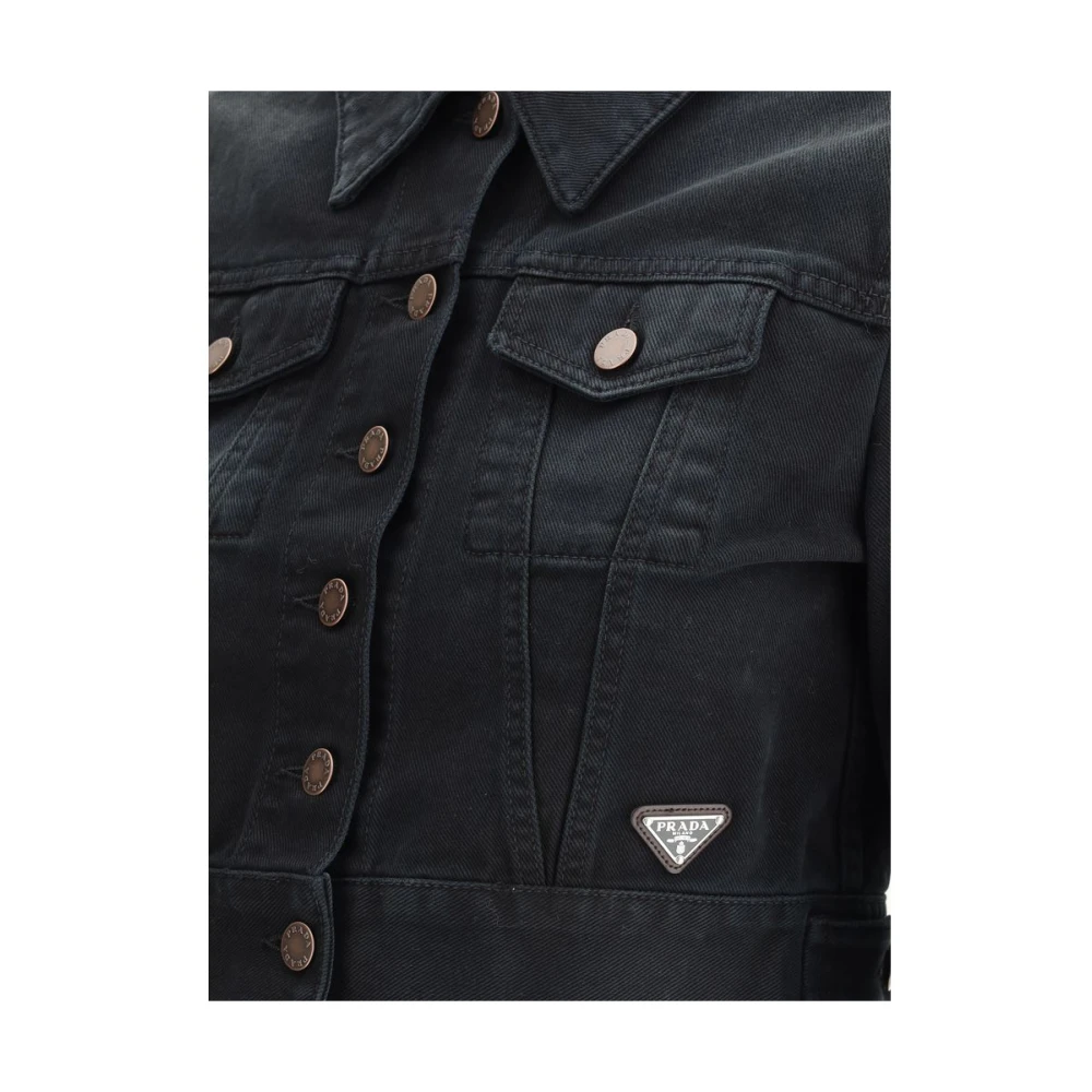 Prada Denim jack met klassieke kraag Black Dames