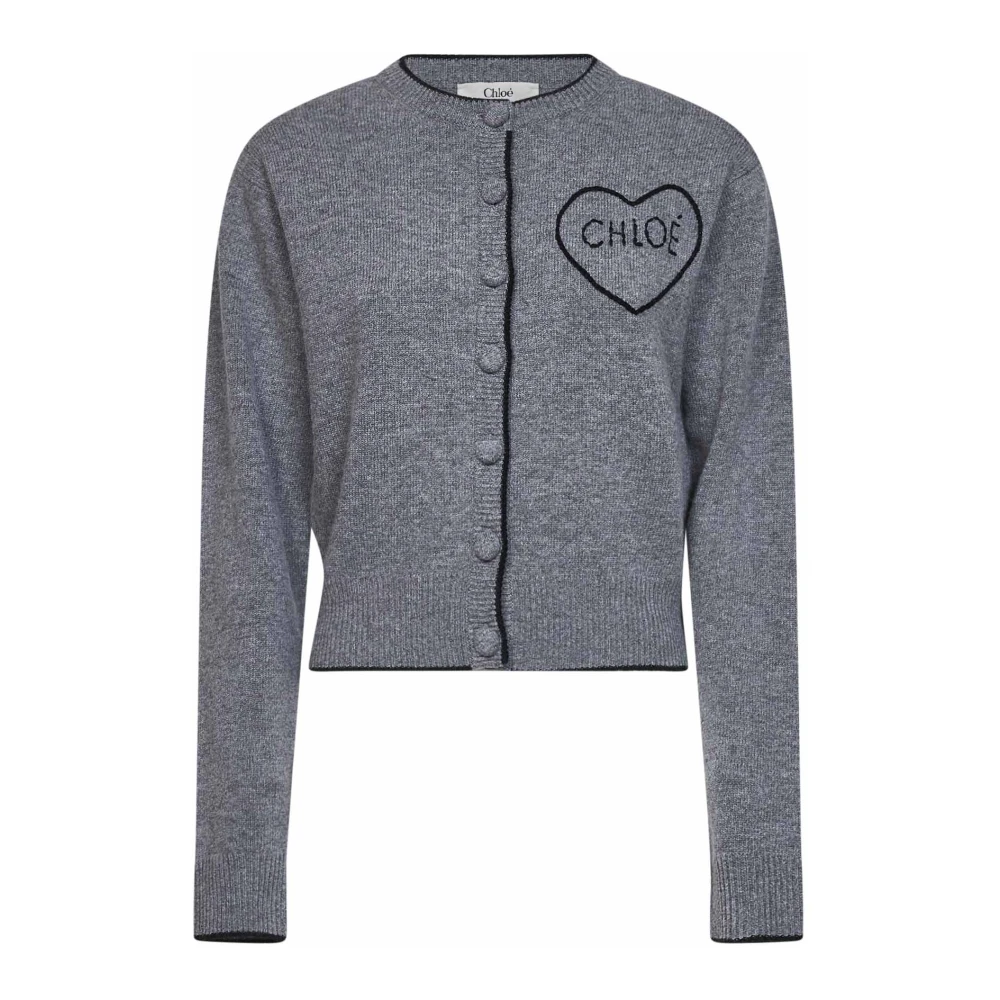 Chloé Logo Wool And Cashmere Cardigan - Female - Cardigans - Gray - S - Knitwear