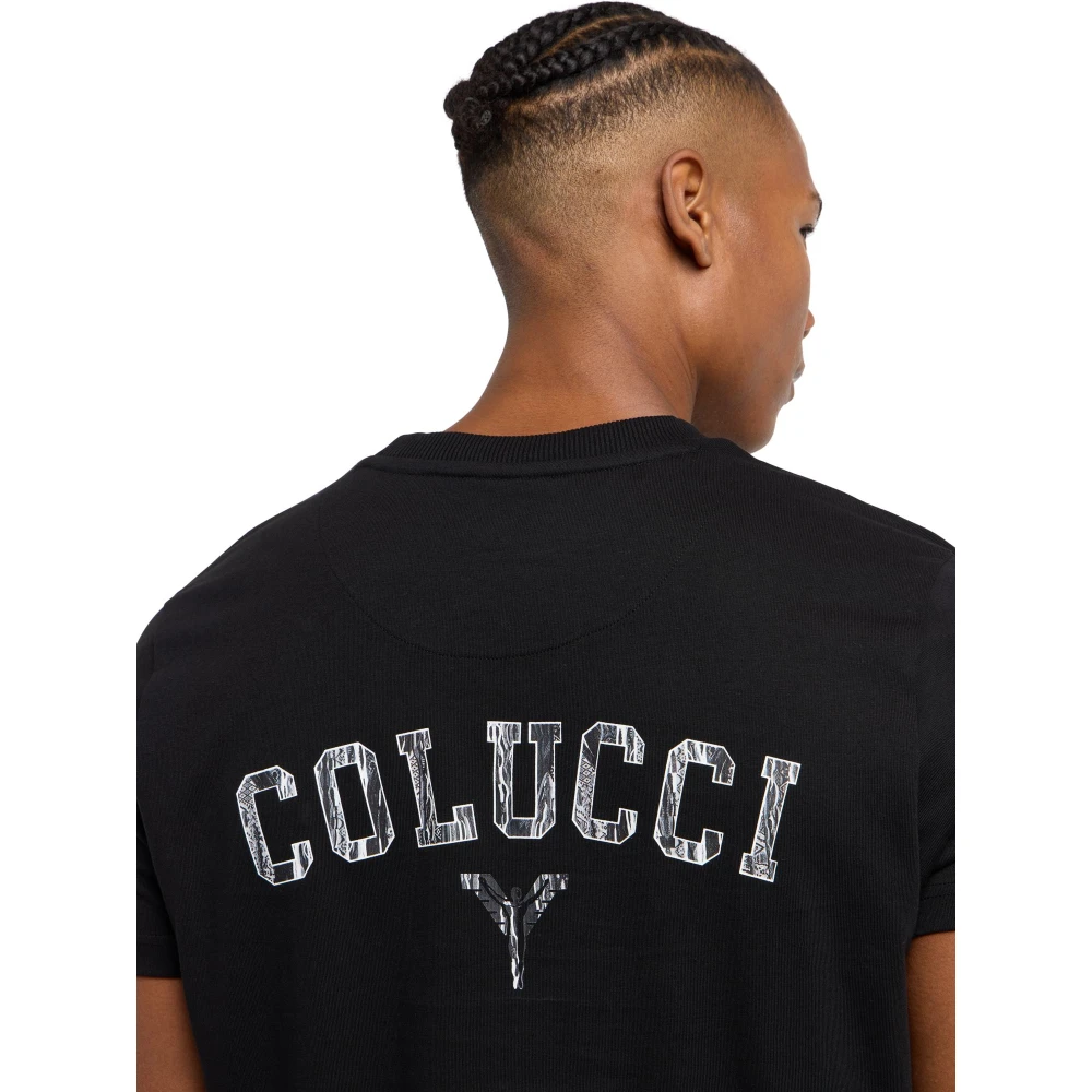 carlo colucci Black Friday T-shirt met Logo Gebreid Patroon Black Heren