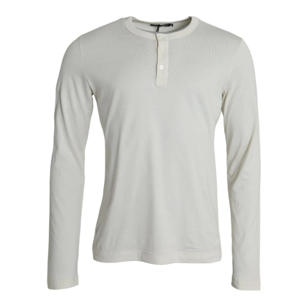 Dolce & Gabbana White Long Sleeve T-Shirts, Male, S, Off Cotton Jumper