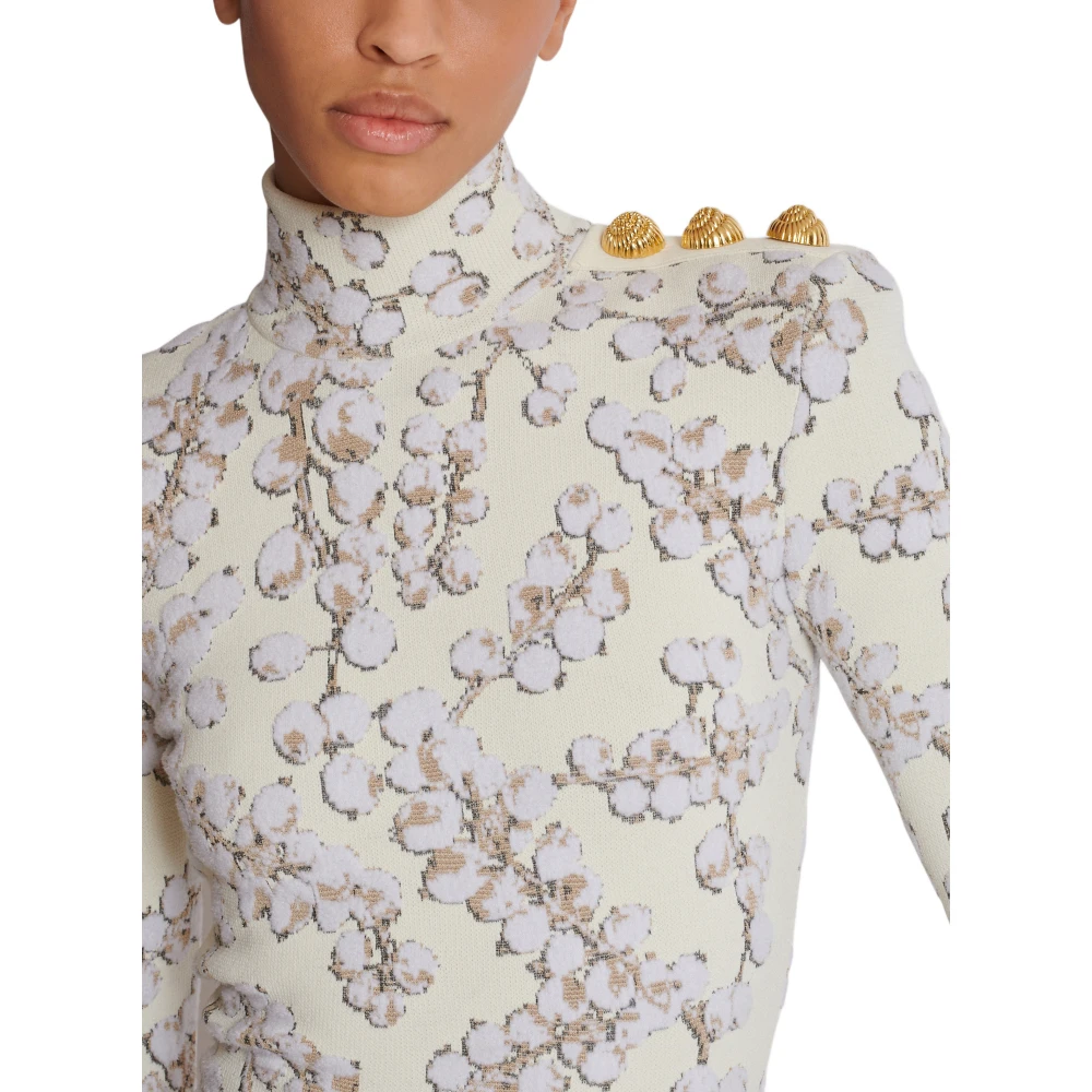 Balmain Rode Bes Jacquard Gebreide Korte Jurk Multicolor Dames