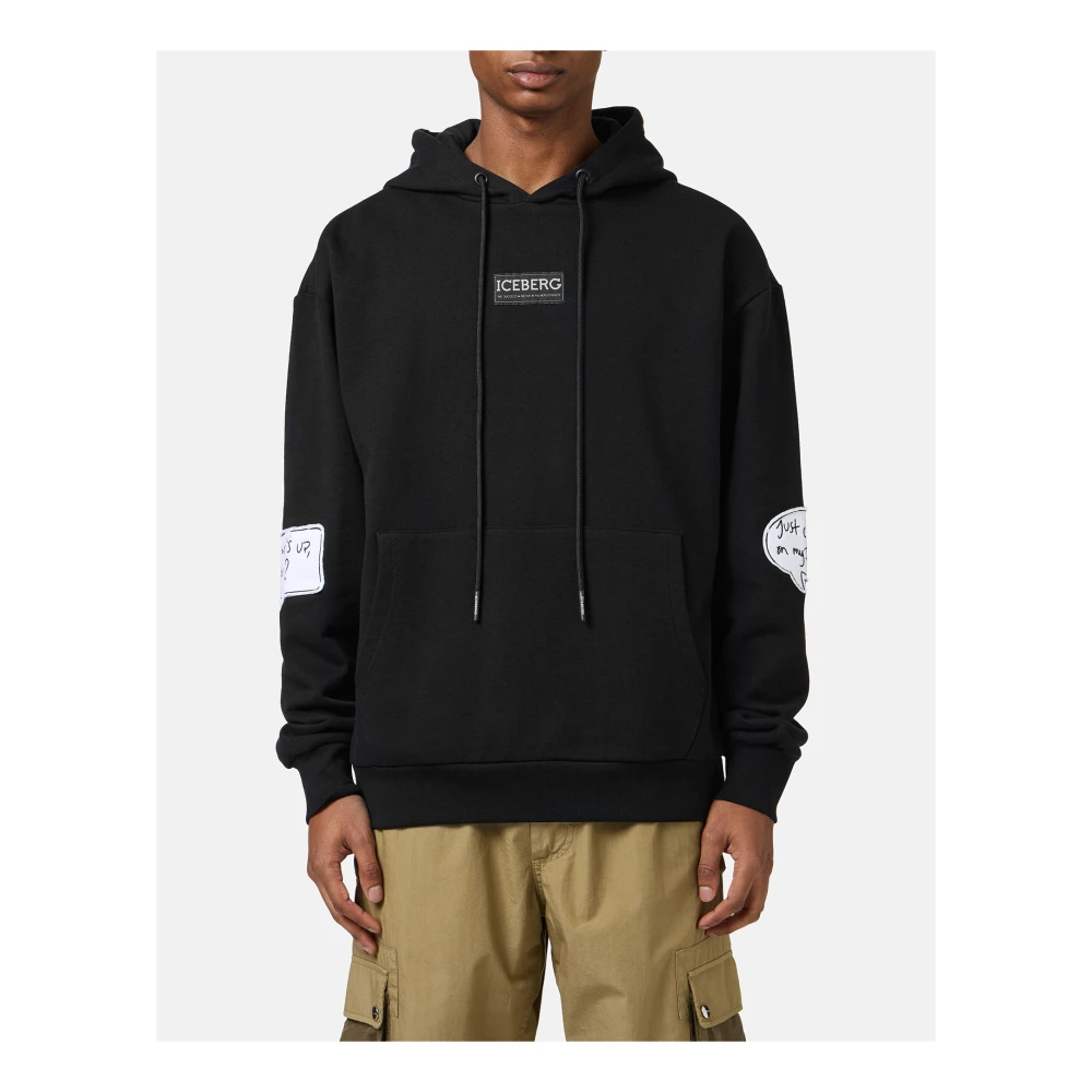 Iceberg Zwarte regular fit hoodie met Looney Tunes print en logo label Black Heren