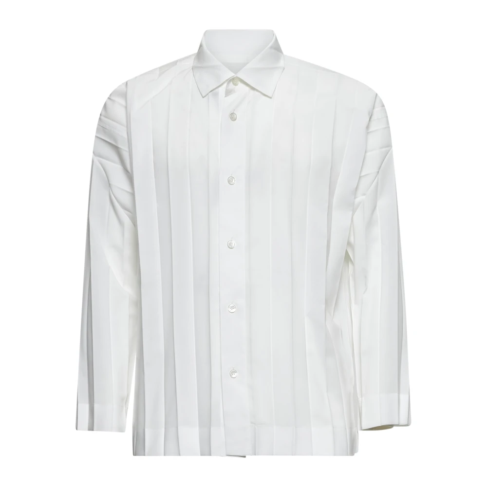 Issey Miyake Witte Geplooide Overhemd met Klassieke Kraag White Heren