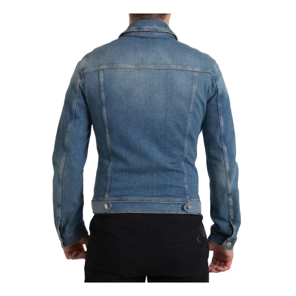 Dolce & Gabbana Blauwe Gewassen Denim Jack met Zakken Blue Heren