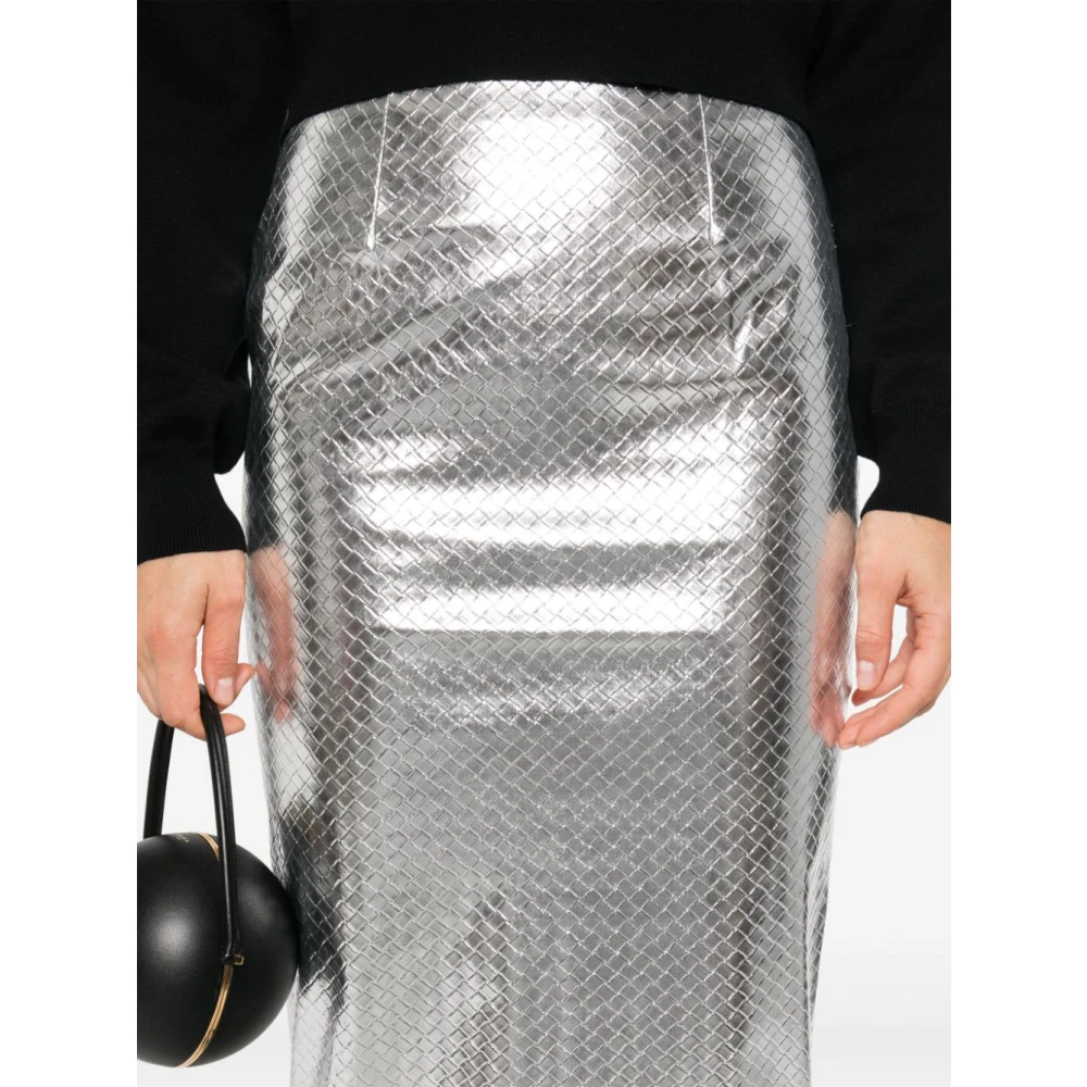 Rotate Birger Christensen Metallic Gevlochten Kokerrok Gray Dames