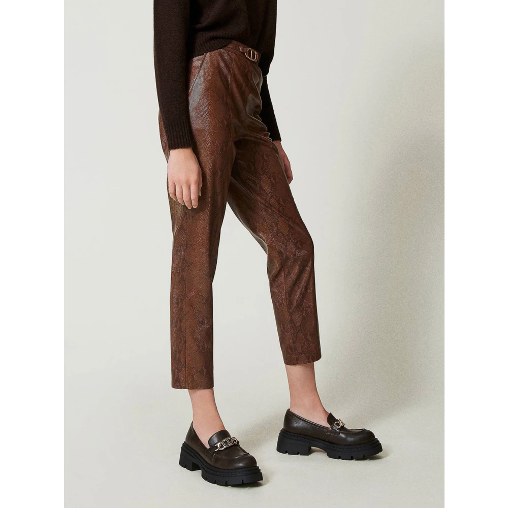Twinset Hagedis Print Capri Broek Brown Dames