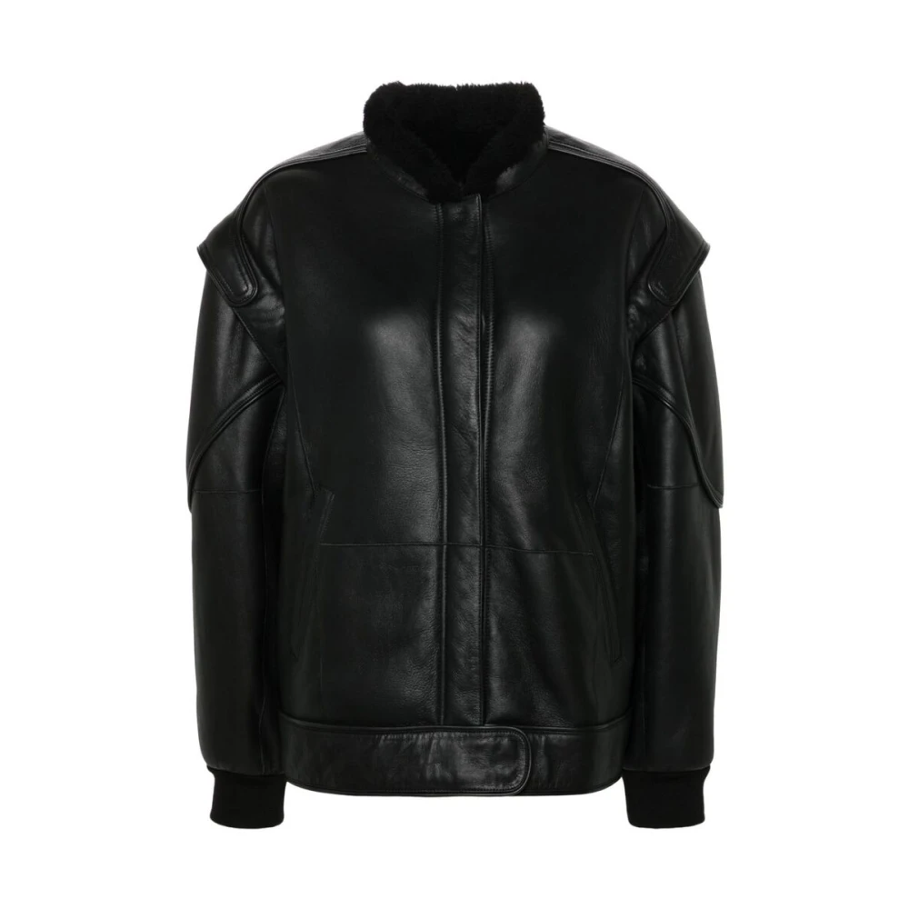 IRO Shearling Trim Leren Jas Black Dames