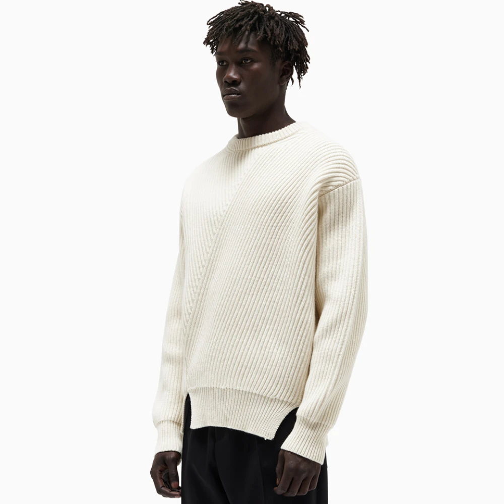 Jil Sander Italiaanse Wol Geribbelde Crew Neck Sweater White Heren
