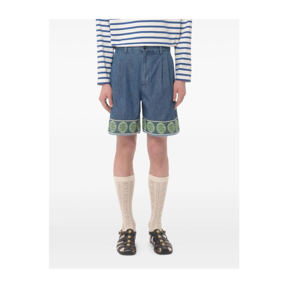 Valentino Blauwe Shorts met Geborduurd Motief Blue Heren