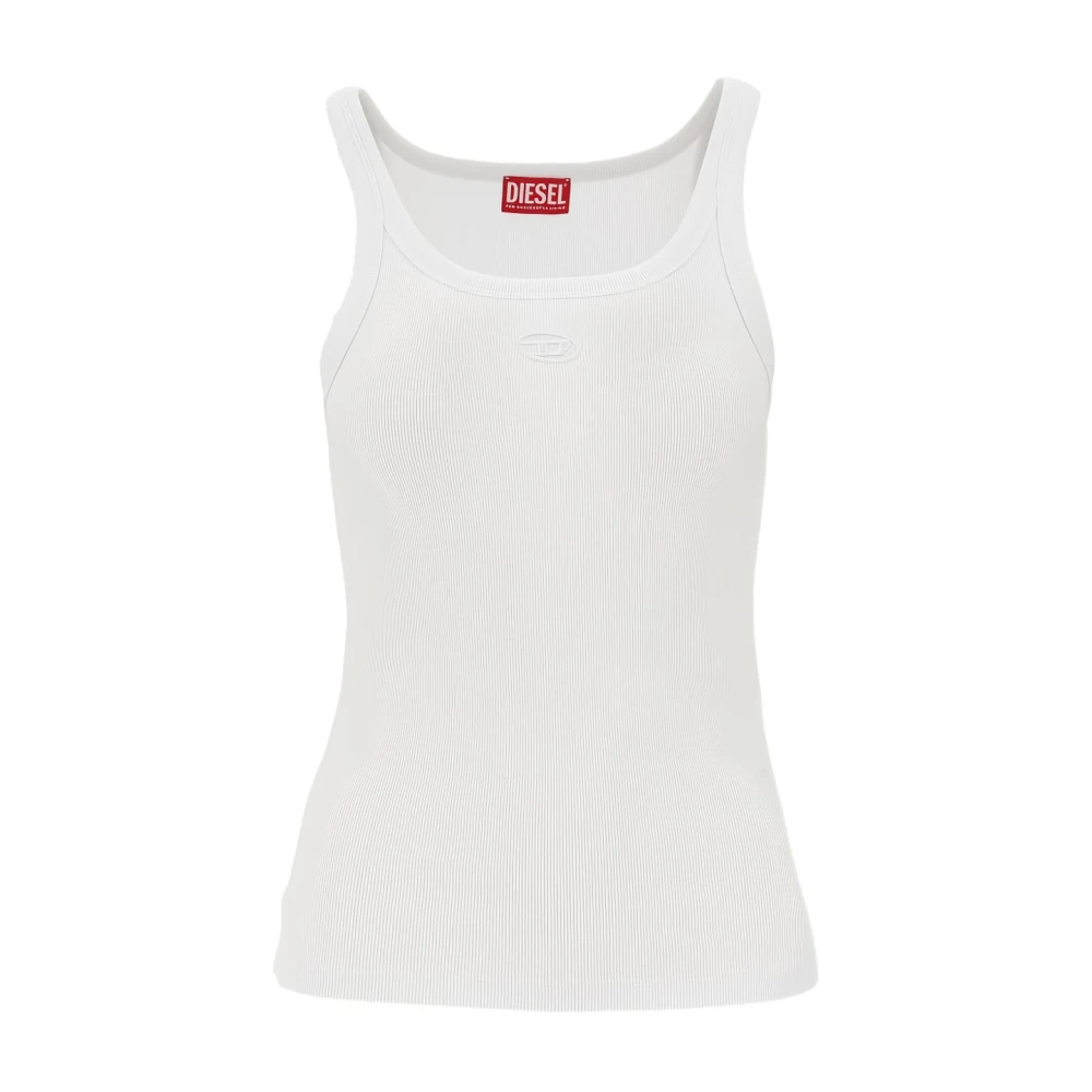 Diesel Vrouw Wit Tops Dames, S, Katoen, Ribgebreide Top Zonder Mouwen