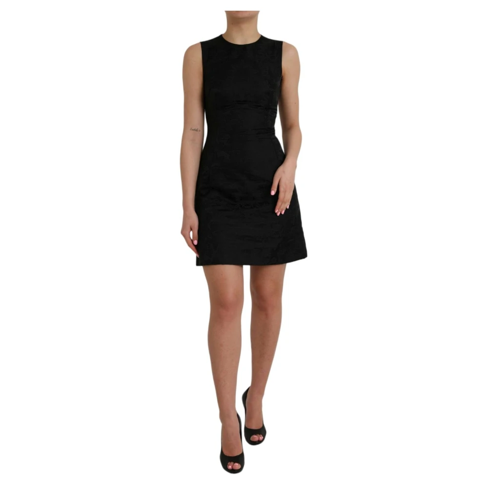 Dolce & Gabbana Women's Black Short Dresses, S, Floral Brocade Sleeveless A-Line Mini Dress
