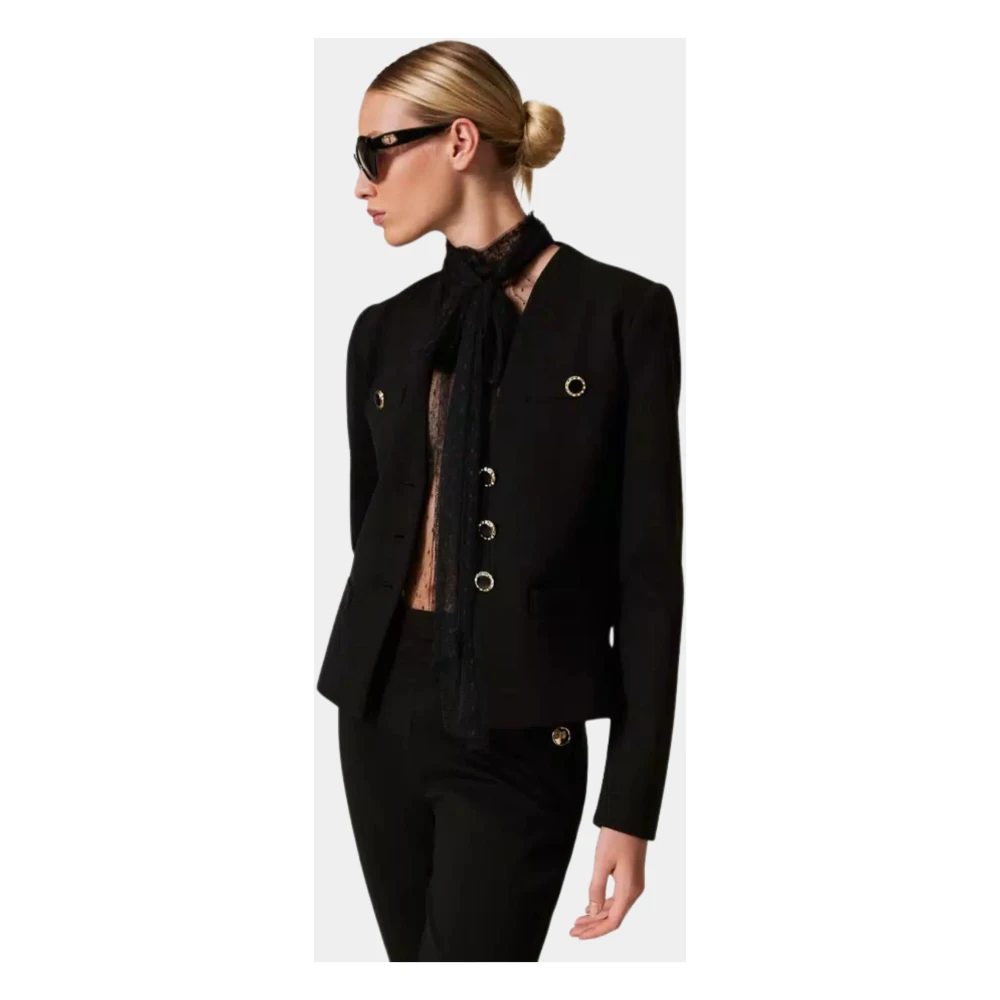 Twinset Zwarte Jersey Blazer met Juweelknopen Black Dames