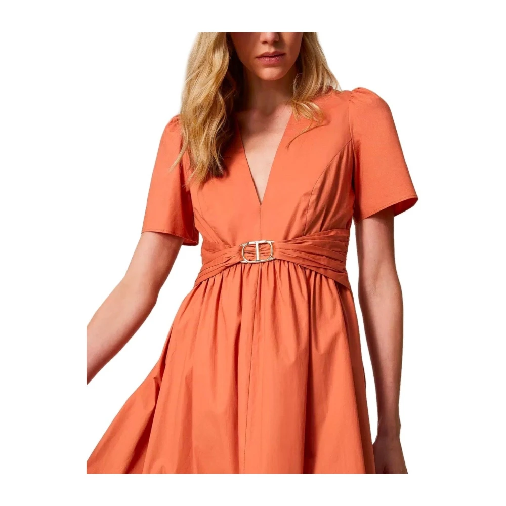 Twinset Oranje Midi Jurk met V-Hals Orange Dames
