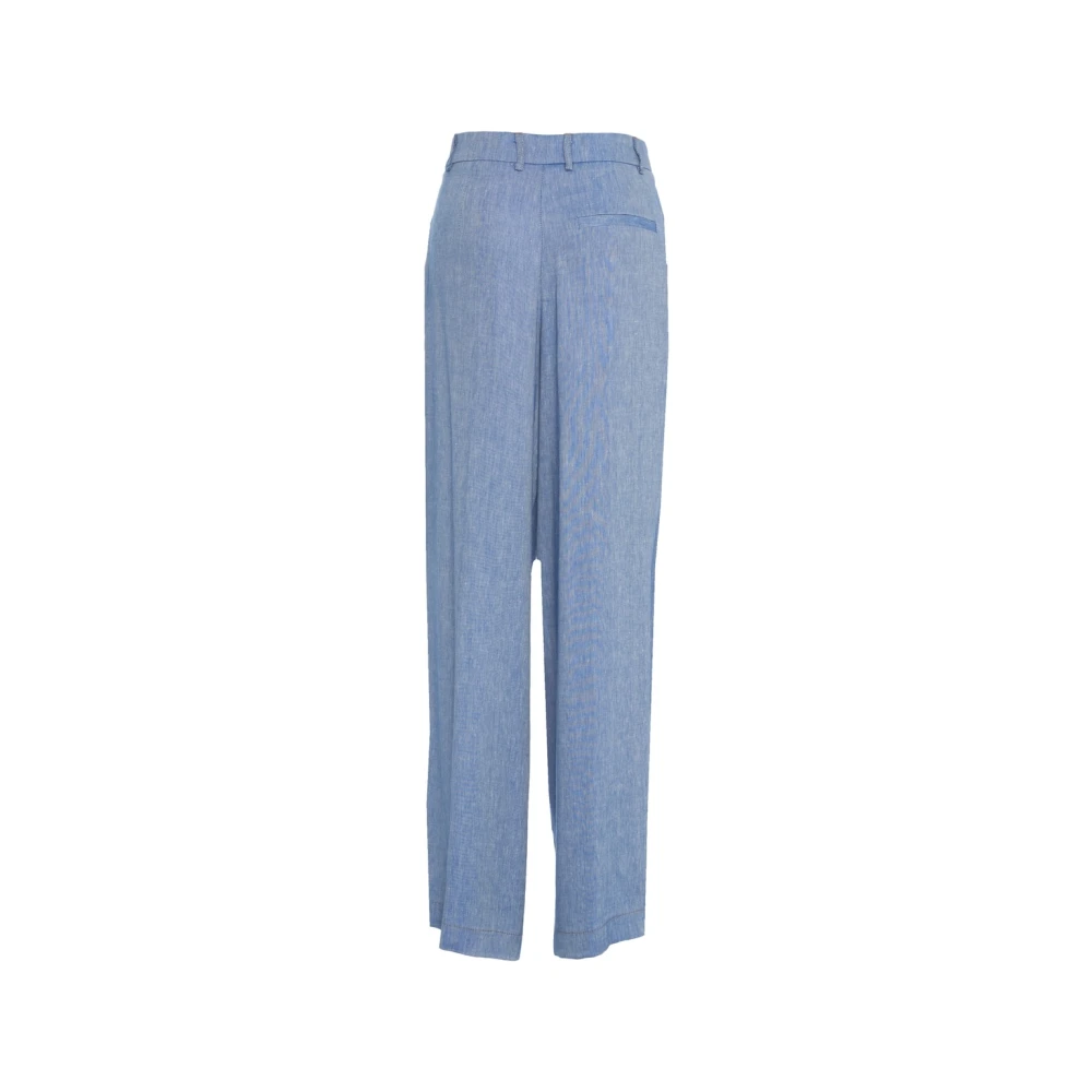 Kaos Blauwe Linnen Geplooide Wijde Pijp Broek Blue Dames