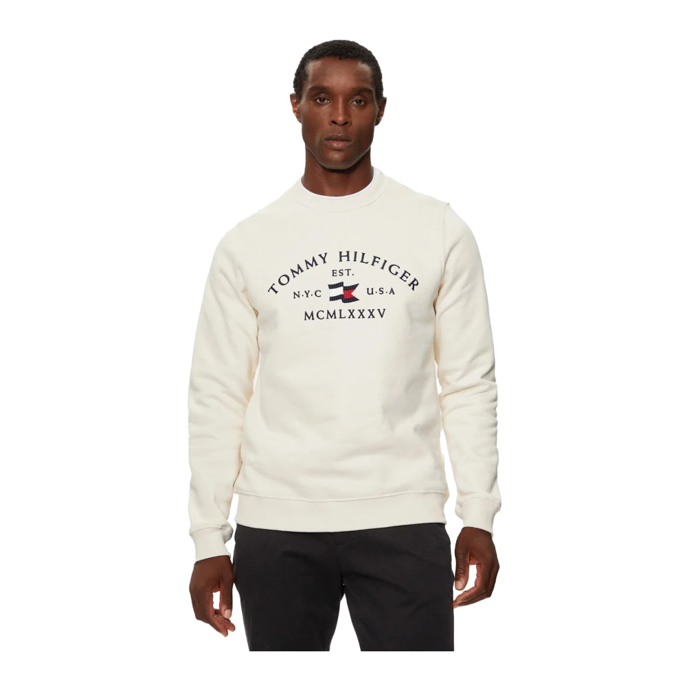 Tommy Hilfiger Logo Katoenen Sweatshirt Klassieke Stijl White Heren