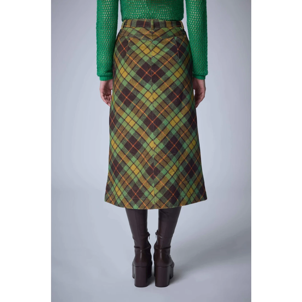 Manoush Geruite Fluwelen Rok met Voorsplit Green Dames