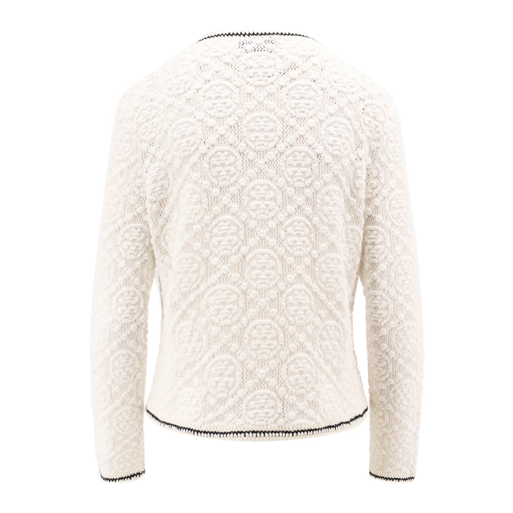 TORY BURCH Wit Gebreide Kleding Ronde Hals Metalen Knopen White Dames