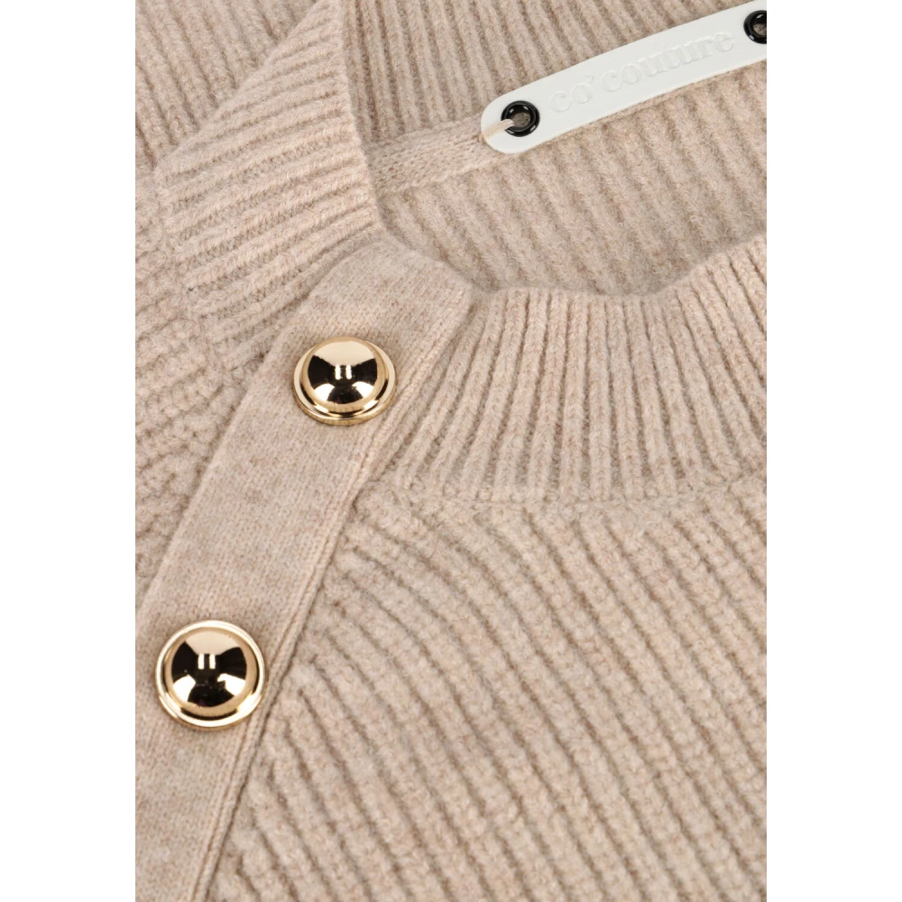 Co'Couture Beige Ribgebreide Trui met Gouden Knopen Beige Dames