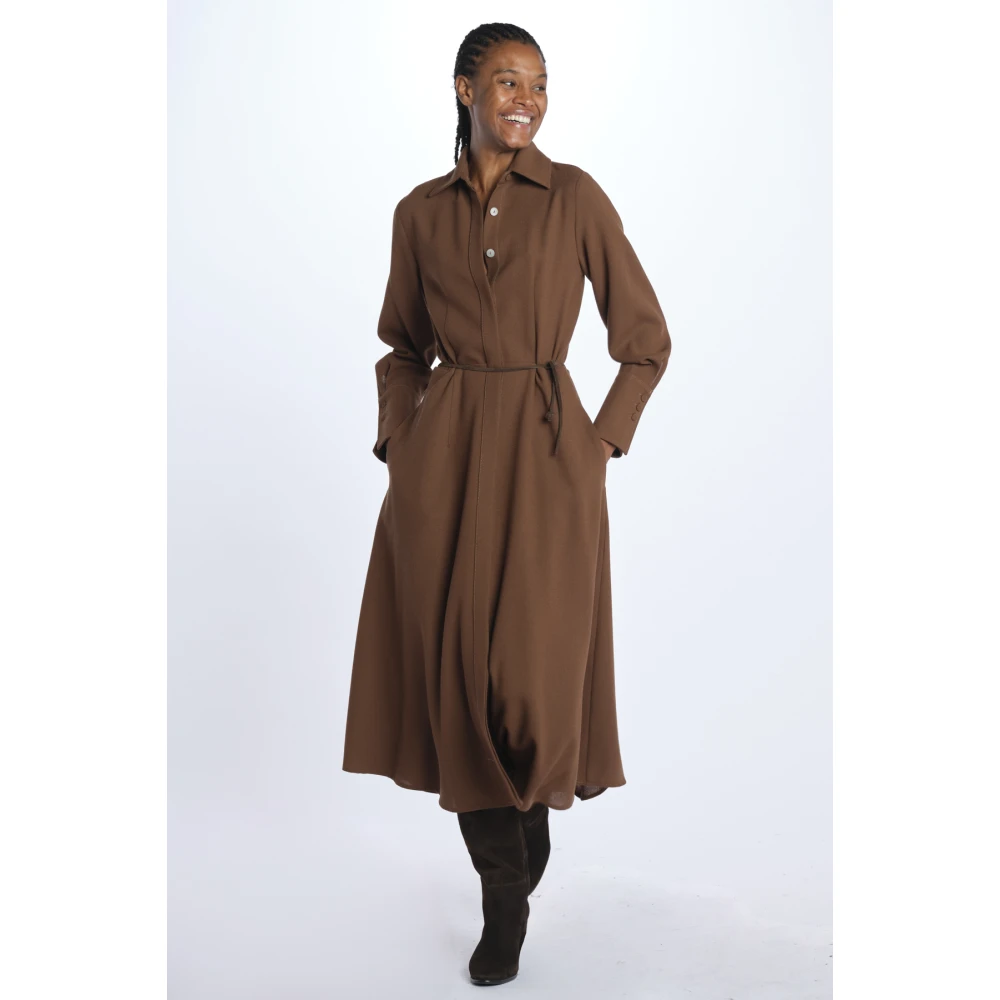 Crida Milano Zijden Geribbelde Bruine Jurk Brown Dames