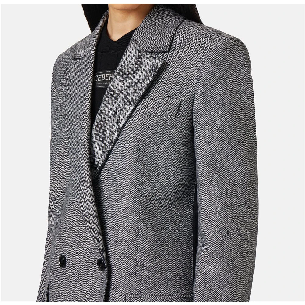 Iceberg Double-breasted jas in wolmix met visgraatpatroon Gray Dames