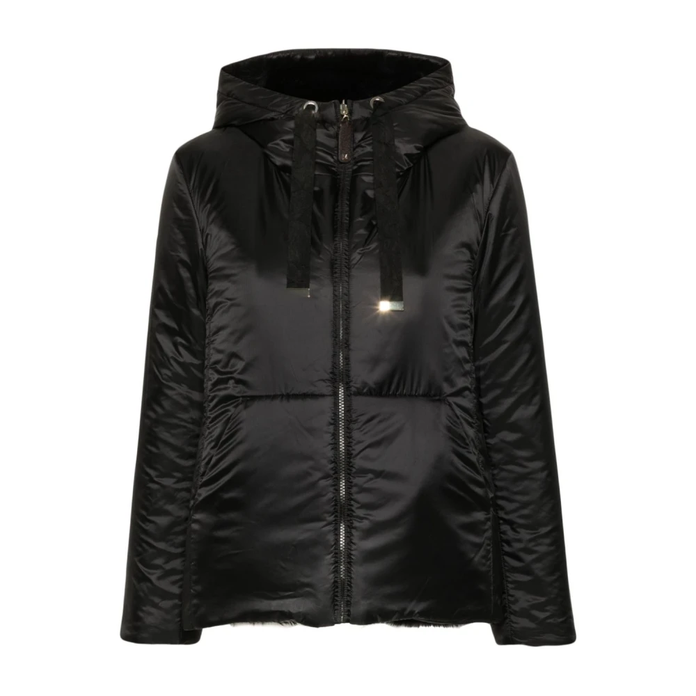 Max Mara Zwarte Cube Jassen met Bontvoering Black Dames