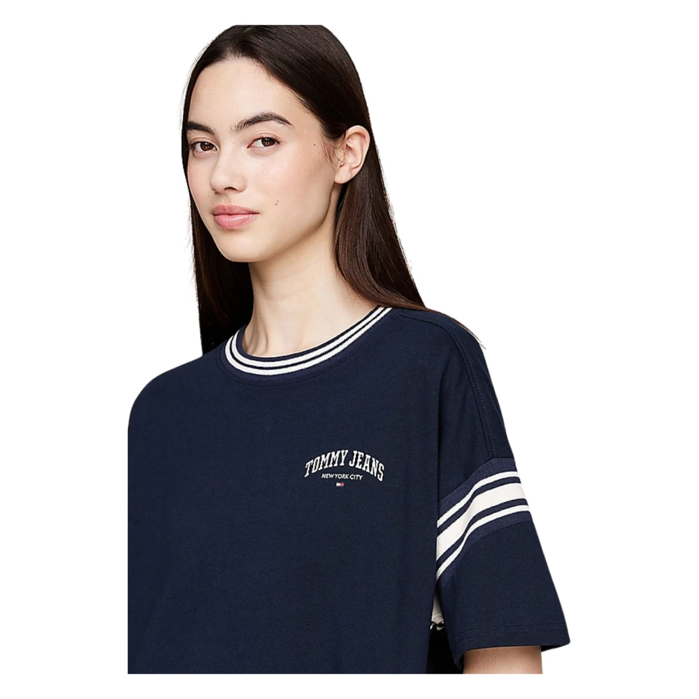 Tommy Hilfiger Blauwe College Stijl Crop T-shirt Blue Dames