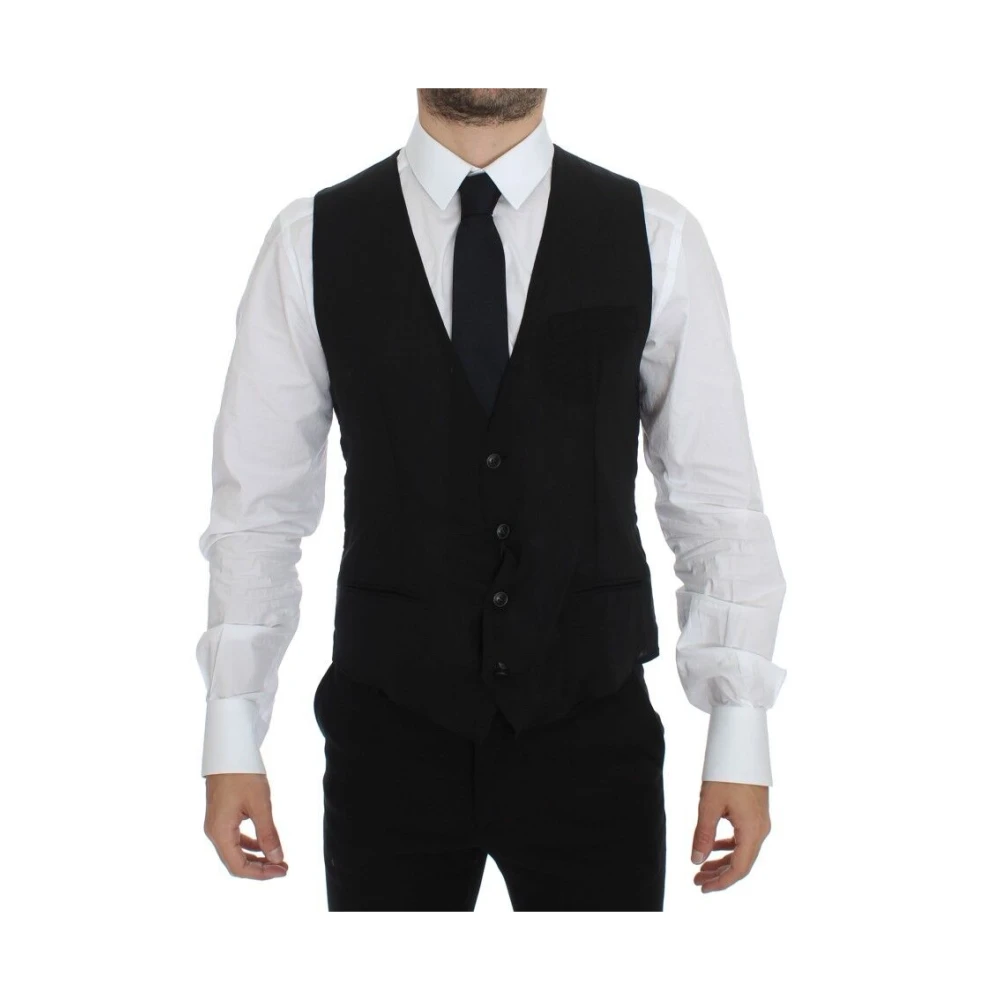Dolce & Gabbana , Waistcoats, Male, Black, S, Elegant Black Wool Dress Vest