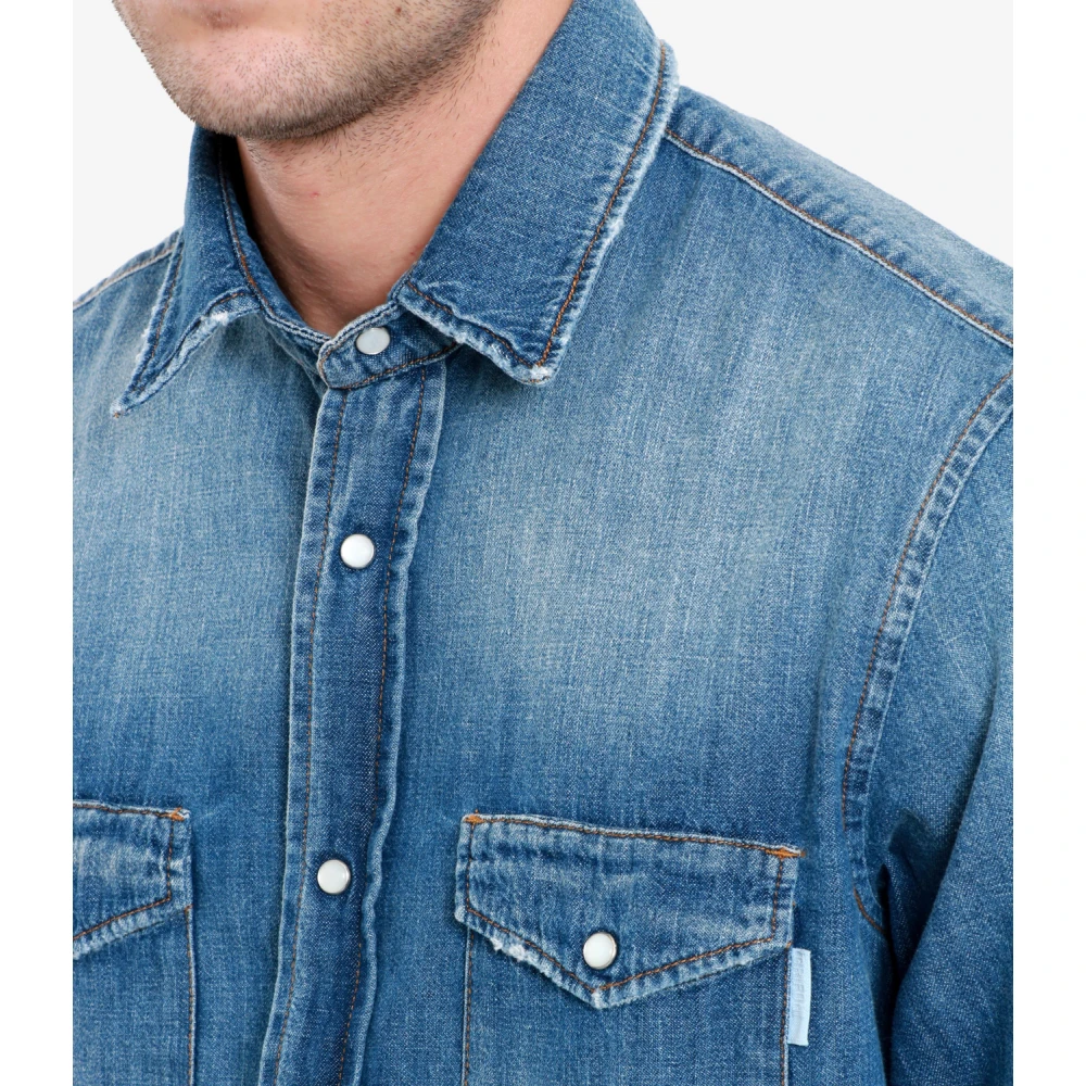 Mauro Grifoni Denim Kraag Shirt Lange Mouwen Zakken Blue Heren